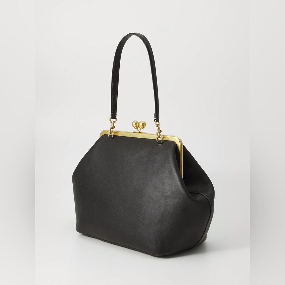 Coach Large Leather Kisslock Frame Bag Purse Black NEW Oversized Clutch - Picture 13 of 16